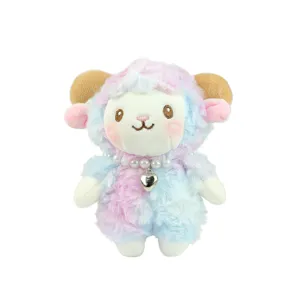 Peluche mouton mignonne avec collier de perles pendentif cœur sac charme porte-clés.