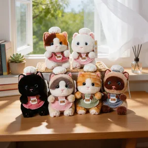 Ciondolo In Peluche Gatto Cartone Animato Cappello Da Chef Grembiule A Righe Portachiavi Gattino Peluche Ornamento Zaino Regalo