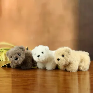 Cute fluffy bear plush toy detail view, soft plush material, lovely multi-color small pendant.
