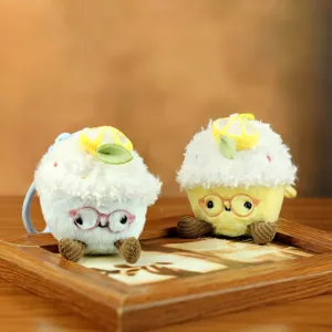 Ciondolo peluche torta limone carino con occhiali, morbido ciondolo borsa portachiavi di peluche.