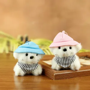 Schattige mini hoed puppy pluche hanger cartoon hond speelgoed tas charm detailweergave zacht.