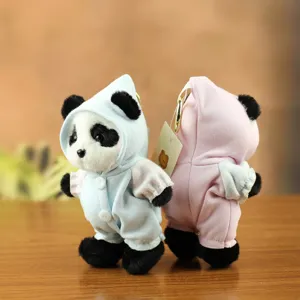 Cute plush bear keychain doll with hoodie, soft jointed toy bag pendant for daily decoration.