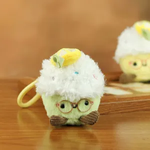 Portachiavi cupcake in peluche carino con occhiali e limone, morbido ciondolo per borsa.