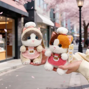 Simpatico gatto peluche ciondolo portachiavi, adorabile gattino giocattolo con cappello da cuoco.