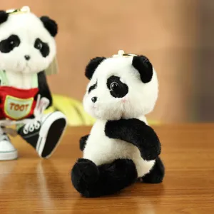 Cute plush panda keychain stuffed animal bag charm fluffy pendant toy for keys and bags decor