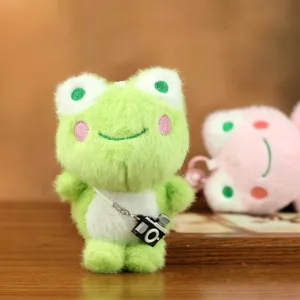 Llavero de peluche de rana verde bonito con mini cámara, adorable colgante de bolso para regalo.