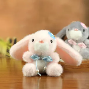 Lindo colgante de peluche de conejo rosa suave muñeca llavero bolso adorno regalo