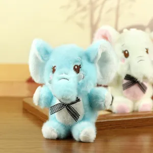 Cute blue plush elephant toy doll keychain bag pendant soft stuffed animal decoration accessory