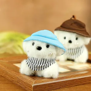 Schattige kleine puppy pluche hanger speelgoed met hoed sjaal pluizige pop tas decor.