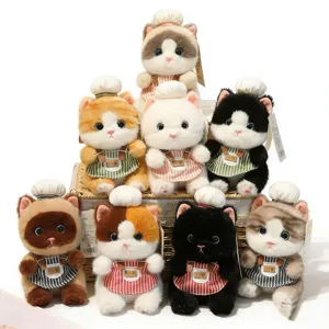 Simpatico gatto di peluche portachiavi bambola con cappello da cuoco e grembiule regalo.