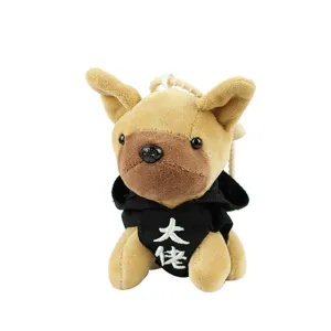 Schattige pluche hond hanger speelgoed met zwarte hoodie, zachte knuffel dier sleutelhanger.