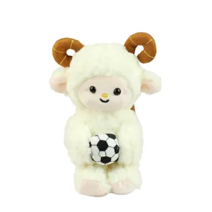 Joli pendentif en peluche mouton mignon, douce poupée agneau tenant ballon porte-clés.