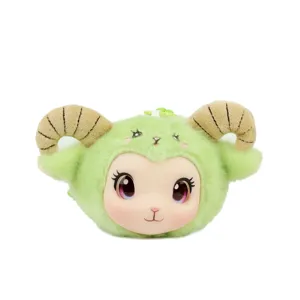 Simpatico ciondolo peluche pecora verde, portachiavi montone soffice, charm borsa viso vinile.