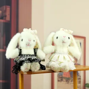 Cute plush bunny rabbit toy with lace dress pendant keychain for cute bag decoration and gifts