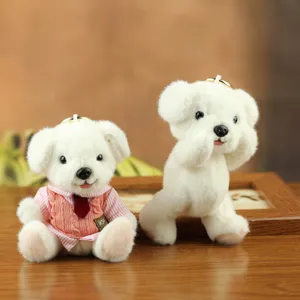Lindo cachorro de peluche colgante llavero muñeca, suave accesorio de bolso de animal de peluche.