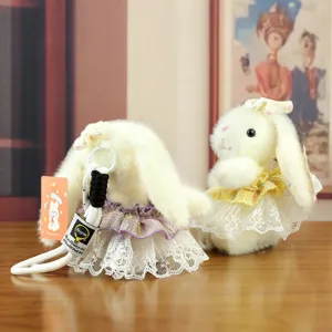Plush bunny rabbit keychain with lace gauze skirt, cute doll bag pendant and activity gift.