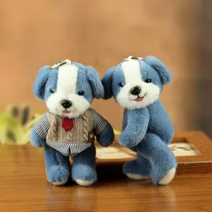 Lindo cachorro de peluche azul llavero muñeca de animal articulada bolsa adorno colgante