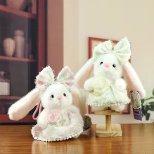 Originale Carino Floreale Coniglio Orecchie Lunghe Ciondolo Borsa Peluche Vestito Principessa Pizzo Coniglietto Orecchie Cadenti Portachiavi Peluche Regalo Ragazze