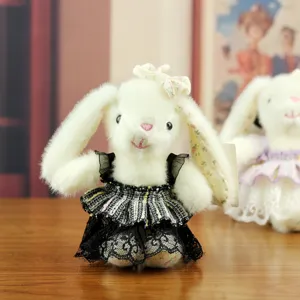 Cute lace dress bunny plush toy pendant, soft rabbit doll key chain bag hanging ornament.