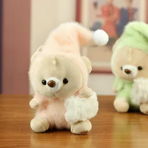 Cute sleeping cap bear plush toy pendant keychain, soft fabric, detailed design for bags.