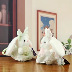 Grazioso ciondolo borsa coniglietto di peluche a fiori con vestito da principessa in pizzo.