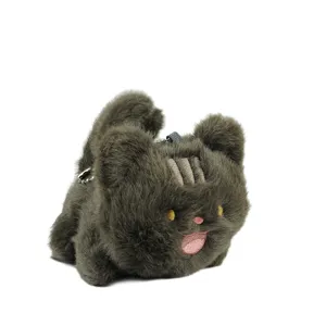 Fluffy plush cat keychain cute stuffed animal bag charm toy for kids birthday gift.