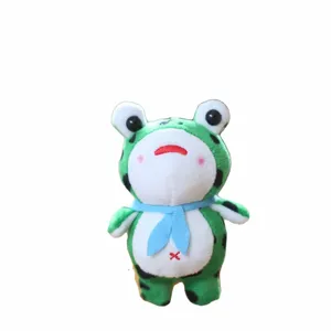 Lindo colgante de peluche de rana verde con bufanda azul muñeca suave llavero decoración