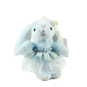 Cute blue plush bunny rabbit stuffed animal toy keychain bag pendant gift for kids