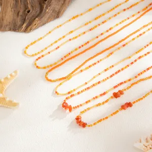 Chaîne de taille multicouche en perles bohème, détails de chaîne de ventre plage orange.