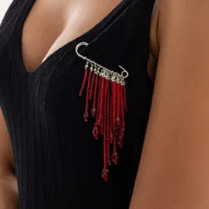 Broche élégante épingle de sûreté perles rouges pour vêtements femme robe pull accessoire chic