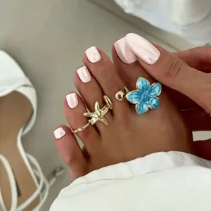 Juego de Anillos de Dedo del Pie de Aleación Estrella de Mar Flor para Mujer Oro Plata Estrás Perla Artificial Joyería de Playa