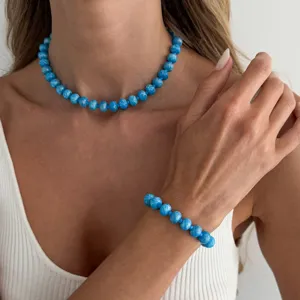 Sommer blau perlen halskette armband set, vielseitiger modeschmuck für damen tägliche kleidung.