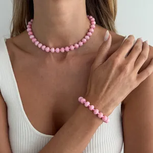 Rosa Perlen Halskette und Armband Set Sommer Lässige Vielseitige Schmuck für Damen