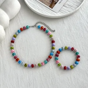 Bunt perlen halskette und armband set, sommer freizeit modeschmuck set für frauen, schön.