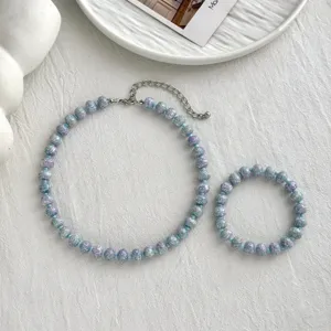 Sommer lässige bunte Perlen Halskette und Armband Schmuck Set für Damen Mode neu
