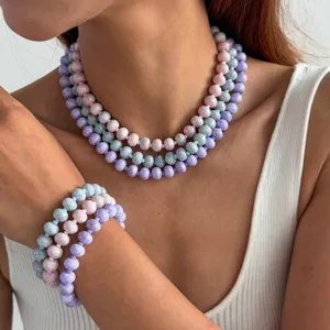 Buntes Perlen Ketten und Armband Set für Damen, idealer Sommerschmuck für den Alltag.