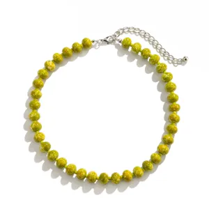 Gruene perlen halskette fuer damen sommer freizeit mode schmuck halschmuck geschenk