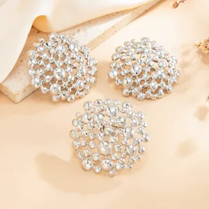Silver irregular hollow round earrings set, exaggerated metallic cluster jewelry design.