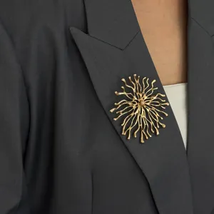 Gold irregular flower brooch pin for women elegant statement lapel jewelry accessory