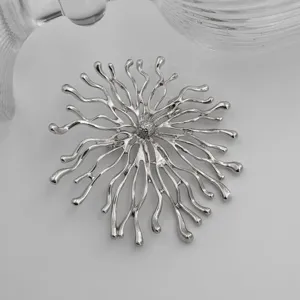 Silver irregular abstract flower brooch pin, elegant niche party jewelry for women daily.