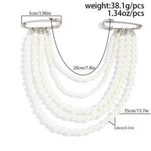 Multi-layer faux pearl brooch pin chain elegant party clothing accessory for women