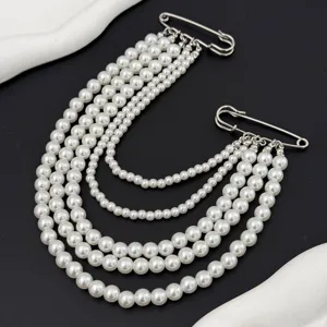 Multi-layer faux pearl brooch safety pin elegant party clothing jewelry accessory fashion women