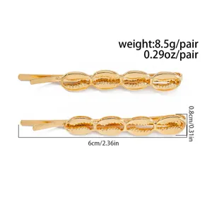 Gold cowrie shell hair clip beach style hair accessory 6cm fashion hairpin pair for women