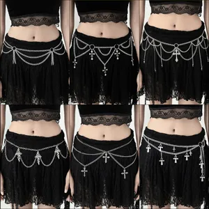 Gothic Multi-Layer Waist Chain For Women Dark Punk Cross Spiderweb Butterfly Pendant Body Chain Accessory For Halloween Party Jewelry
