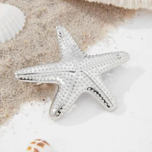Silver starfish hair clip detail, elegant beach ocean style hairpin for elegant hairstyles.