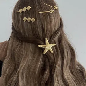 Gold Starfish Shell Hair Clips Beach Ocean Style Hairpin Headwear Accessories For Women