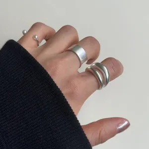 Minimalist Matte Frosted Geometric Open Rings For Women Copper Layered Adjustable Statement Ring Trendy Rhinestone Pearl Crystal Finger Ring Elegant Jewelry Gift
