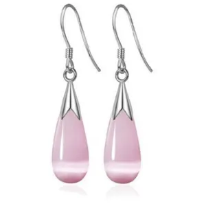 Minimalist pink teardrop hook earrings, elegant chic design for women daily fashion jewelry.