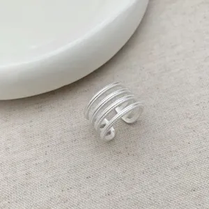 Minimalist multi-layer line open ring, stylish wide silver band for women daily wear.