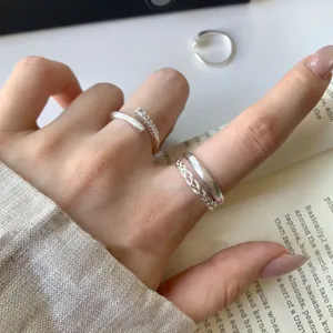 Minimalist silver open rings set, delicate stacked design for women, trendy fashion jewelry.